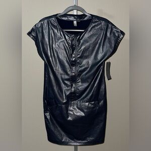 GO International Shimmering Blue Front Zip Short Sleeve Mini Dress, Size XS, S